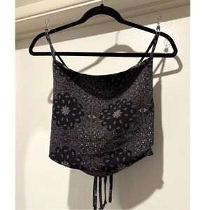 ENES Bandana Drape Neck Tank Lace Back Trendy Layering Fall Cowgirl Cowboy Rodeo